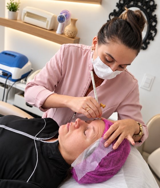 Profissional aplicando protocolo facial em cliente no Espaço Ana Carla Reis
